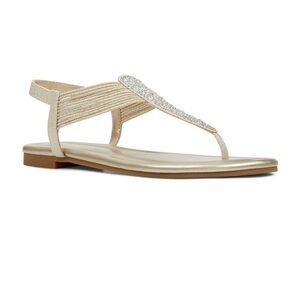 Bandolino women’s Kayte embellished T’strap Flat sandal 91/2 Gold